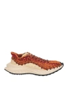 Valentino Garavani Man Sneakers Orange Size 11 Soft Leather, Textile Fibers