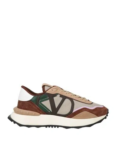 Valentino Garavani Man Trainers Sand Size 8 Textile Fibers, Leather In Brown