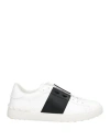 Valentino Blue Calf Leather Bos Taurus Low Top Sneakers In White