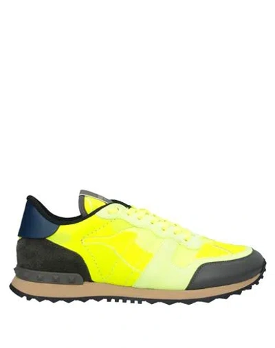 Valentino Garavani Man Sneakers Yellow Size 8 Textile Fibers, Soft Leather