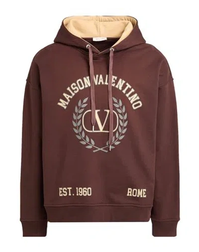 Valentino Garavani Man Sweatshirt Chocolate Brown Size L Cotton, Elastane