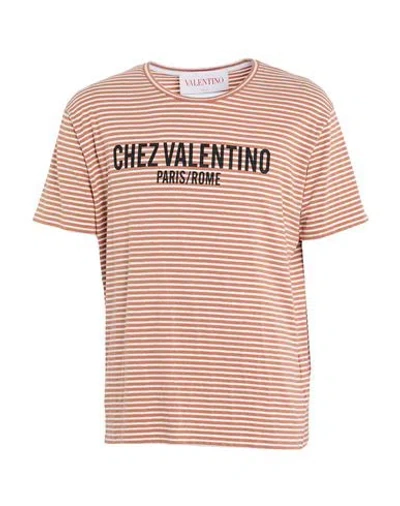 Valentino Garavani Man T-shirt Camel Size L Linen, Cotton, Elastane In Neutral