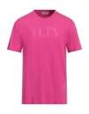 Valentino Cotton Crewneck T-shirt With Vltn Print In Pink