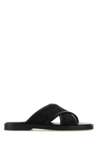 Valentino Garavani Man Toile Iconographe Slippers In Black