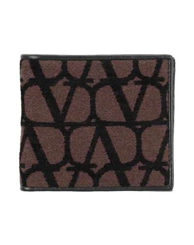 Valentino Garavani Man Wallet Chocolate Brown Size - Leather, Textile Fibers