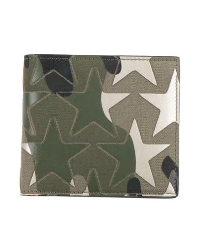 Valentino Garavani Man Wallet Military Green Size - Textile Fibers, Leather In Multi