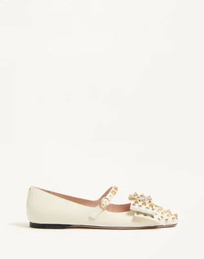 VALENTINO GARAVANI VALENTINO GARAVANI MARY-JANE BOWOW BALLERINA IN KIDSKIN WITH STUDS WOMAN IVORY 41.5