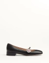 Valentino Embellished Leather Mary Jane Flats In Black/pink