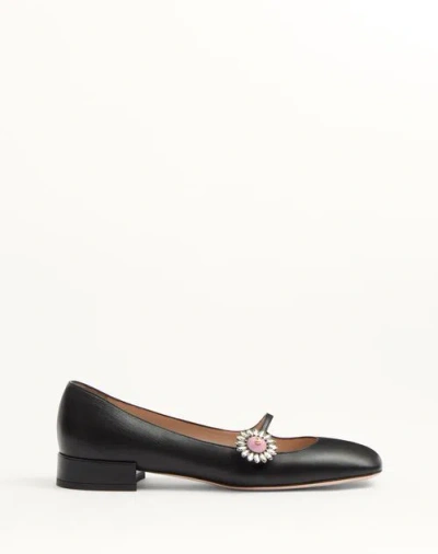 VALENTINO GARAVANI VALENTINO GARAVANI MARY-JANE PRESHOES BALLERINA IN KIDSKIN WITH JEWEL BUTTON 20MM WOMAN BLACK/CRYSTA