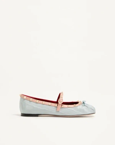 Valentino Garavani Mary-jane Rockstud Ballerina In Moire Fabric 05mm Woman Azure 41 In Blue