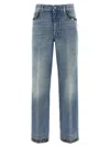 Valentino Garavani Medium Blue Floral Piped Jeans In Blue