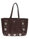 Valentino Garavani Medium Brown Leather Tote With Ball Studs And Eyelet Details In Brown