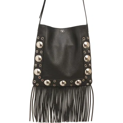 Valentino Garavani Medium Nellcôte Fringe Stud Crossbody Bag In Nero