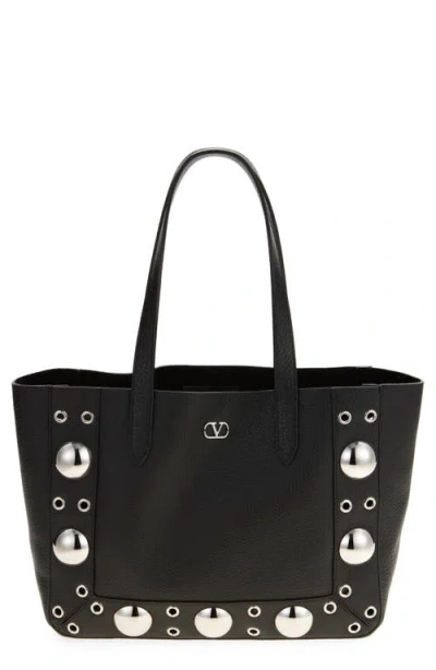 Valentino Garavani Medium Nellcôte Grommet Leather Tote In Black