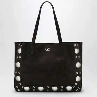 Valentino Garavani Medium Nellcôte Tote In Brown Suede Women