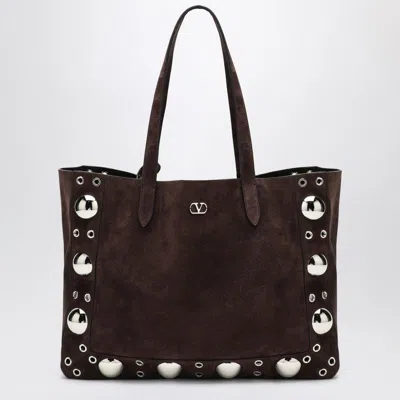 Valentino Garavani Medium Nellcôte Tote In Dark Brown Suede