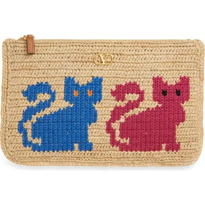 Valentino Garavani Medium Raffia Zip Pouch In Multi