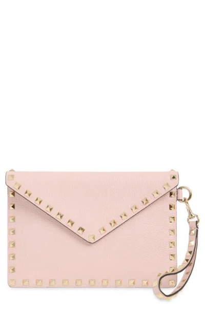 Valentino Garavani Medium Rockstud Leather Clutch In Pink