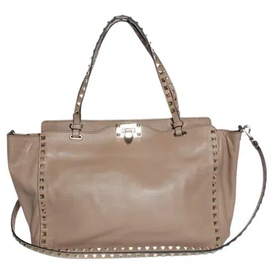 Pre-owned Valentino Garavani , Medium Rockstud Leather Tote In Brown