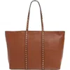 Valentino Garavani Medium Rockstud Leather Tote In Saddle