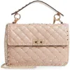 Valentino Garavani Medium Rockstud Matelassé Quilted Leather Shoulder Bag In Poudre/gold