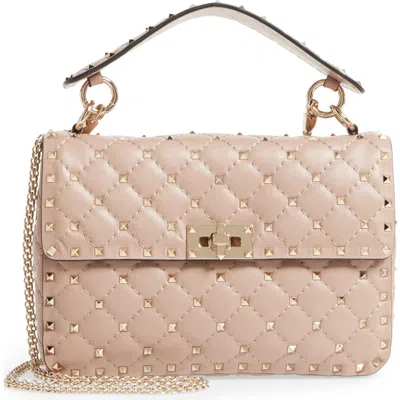 Valentino Garavani Medium Rockstud Matelassé Quilted Leather Shoulder Bag In Poudre/gold