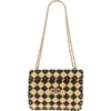 Valentino Garavani Medium Rockstud Spike Check Raffia Shoulder Bag In Black