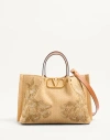 Valentino Garavani Medium Shopping Bag In Synthetic Raffia With Floral Embroidery Woman Natural Uni