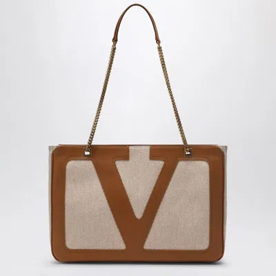 Valentino Garavani Medium Viva Superstar Bag In Natural/spice Canvas Women In Brown