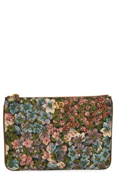 Valentino Garavani Medium Vlogo Floral Jacquard Pouch In Multi