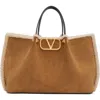 Valentino Garavani Medium Vlogo Genuine Shearling Trim Suede Tote In Brown