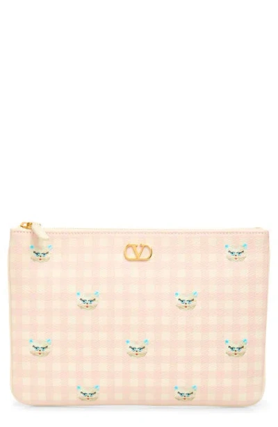 Valentino Garavani Medium Vlogo Signature Flat Leather Pouch Clutch In Multi