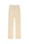 Valentino Cotton Trousers With Cuffed Hem And Pockets In Neutral