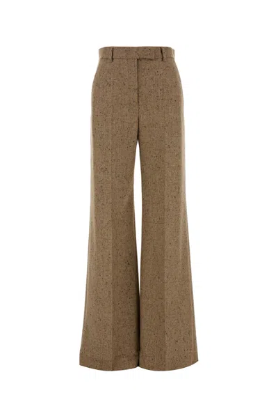 Valentino Garavani Melange Sand Wool Palazzo Pant In Brown