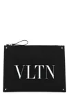 Valentino Garavani Men Black Leather Vltn Clutch In Black