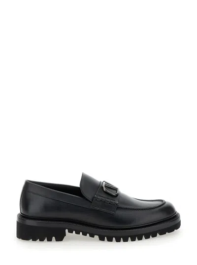 Valentino Garavani Men Black Loafers With Vlogo Detail And Platform In Leather Man