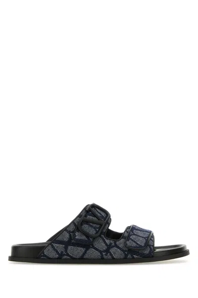 Valentino Garavani Men Blue Toile Iconographe Slippers
