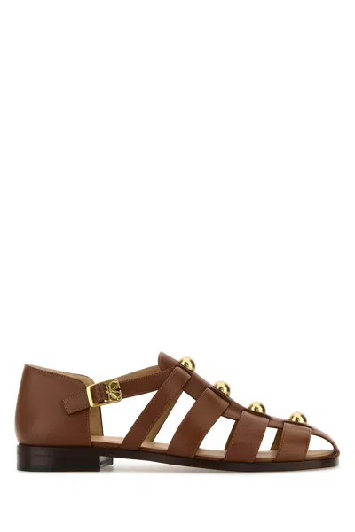 Valentino Garavani Men Brown Leather Studshield Sandals