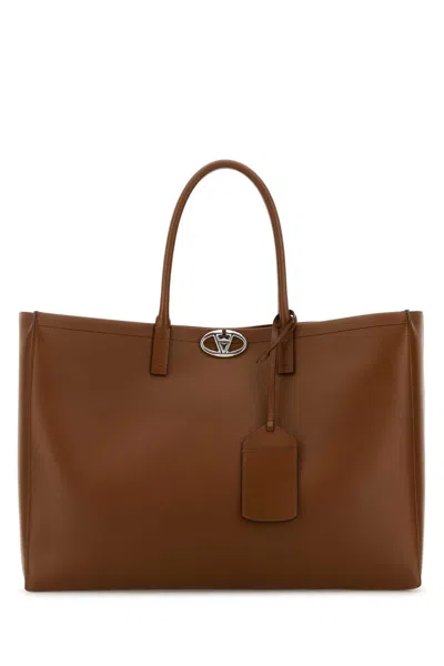 Valentino Garavani Men Brown Leather Vlogo Shopping Bag