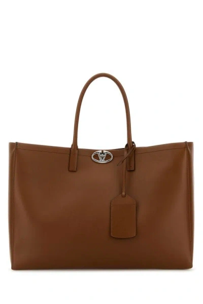 Valentino Garavani Brown Leather Vlogo Shopping Bag