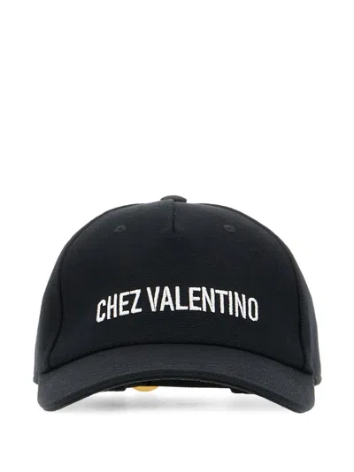 Valentino Garavani Chez Valentino Cotton Baseball Cap With Embroidery In Black