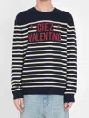 Valentino Striped Crewneck Sweater With Ribbed Finish In Black