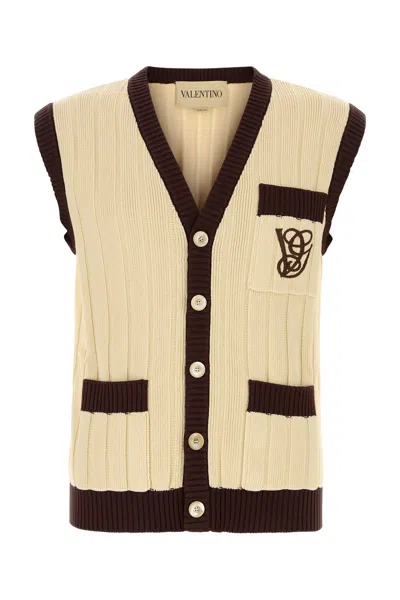Valentino Garavani Men Cream Cotton Vest In Brown