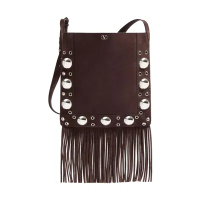 Valentino Garavani Men Crossbody Nellcote Suede Bag In Brown