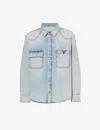 Valentino Brand-plaque Faded-wash Relaxed-fit Denim Shirt In Blue