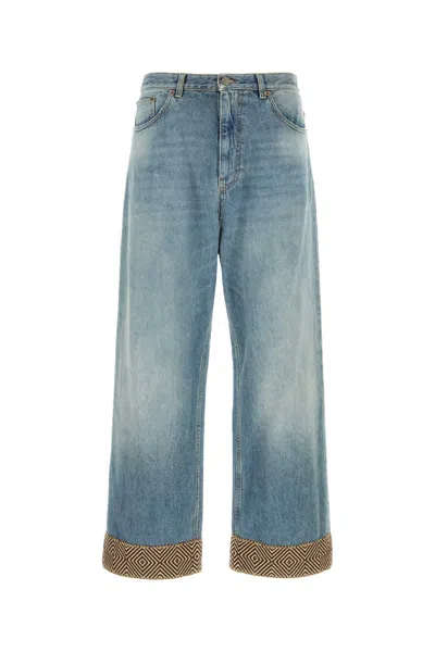 Valentino Garavani Men Denim Wide-leg Jeans In Blue