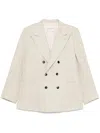 Valentino Double-breasted Linen Blend Jacket With Structured Fit In White