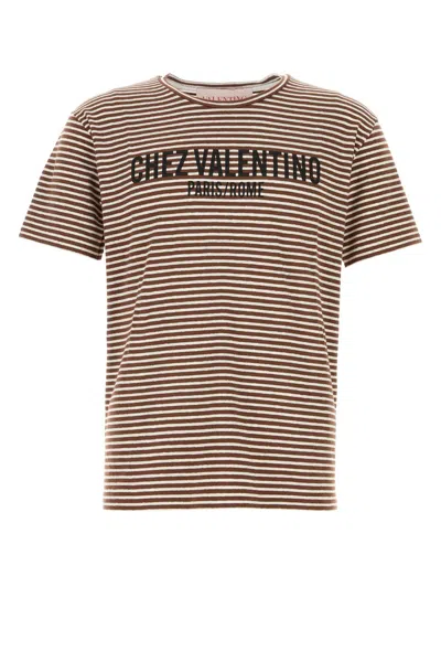 Valentino Garavani Men Embroidered Stretch Linen Blend T-shirt In Stripped