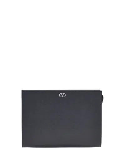 Valentino Garavani Men Grained Leather Pouch