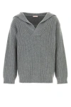 Valentino Collar Fold-over Cashmere Sweater In Gray